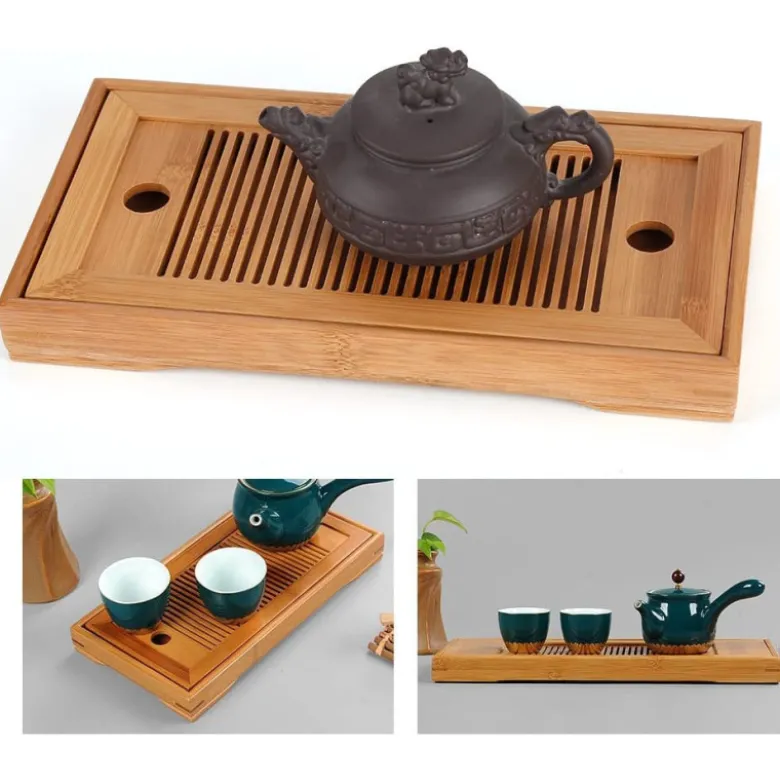 Gongfu Te Ceremoni Serveringsbakke Bambus 27x14cm