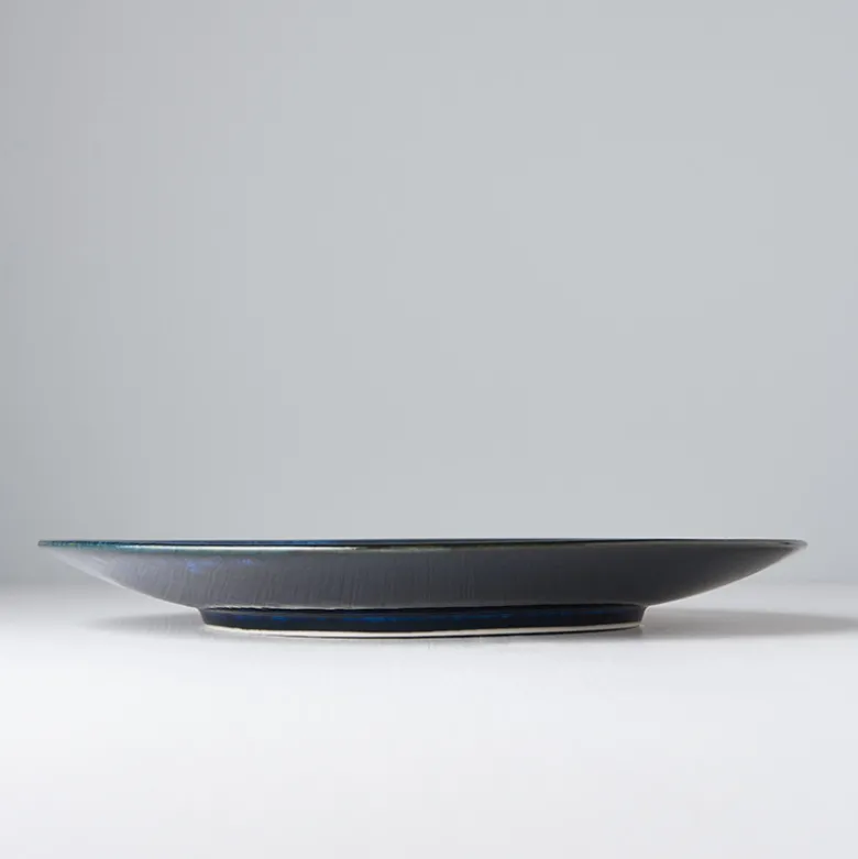Japansk Keramik Rundt Fad 29cm Blå Kobber Hvirvel
