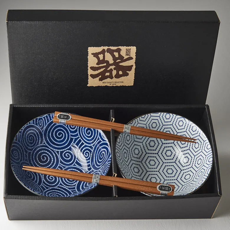 Japansk Keramik Sæt 2 Skåle Med Spisepinde 15cm Uzumaki
