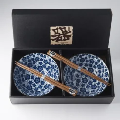 Japansk Keramik Sæt 2 Skåle Med Spisepinde 15cm Ume
