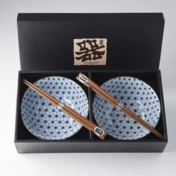 Japansk Keramik Sæt 2 Skåle Med Spisepinde 15cm Hoshi