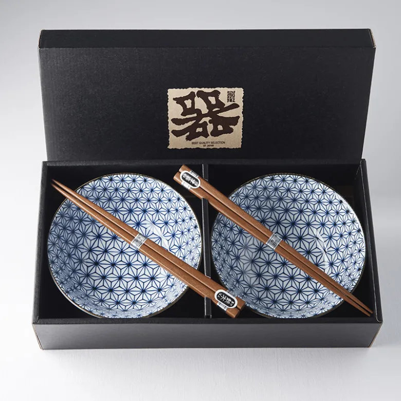 Japansk Keramik Sæt 2 Skåle Med Spisepinde 15cm Hoshi