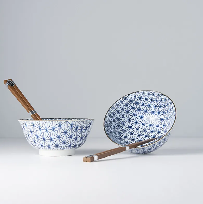 Japansk Keramik Sæt 2 Skåle Med Spisepinde 15cm Hoshi