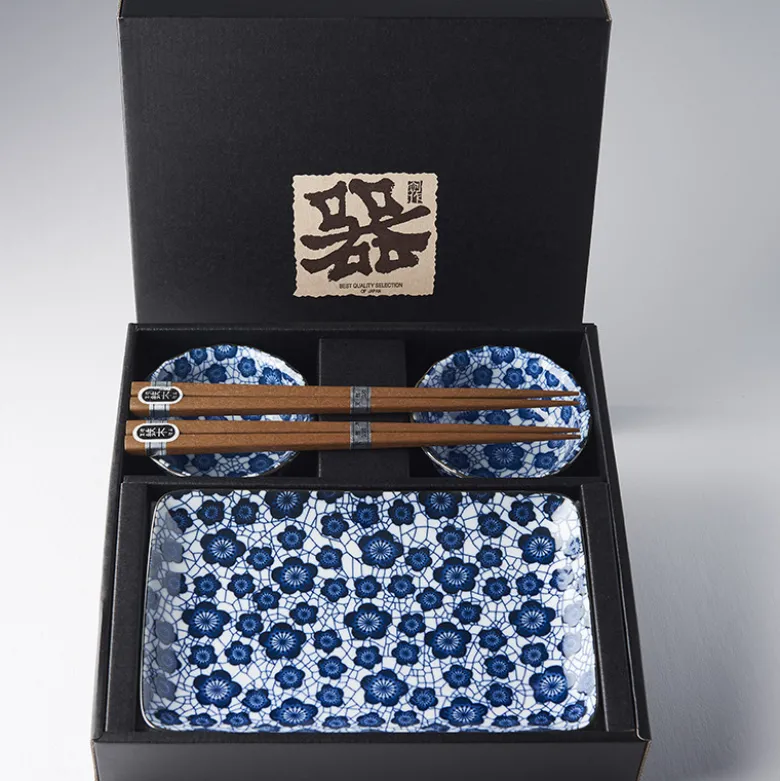 Japansk Keramik Sushi Sæt med Spisepinde Ume