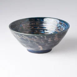Japansk Keramik Udon Skål 20cm Blå Kobber Hvirvel