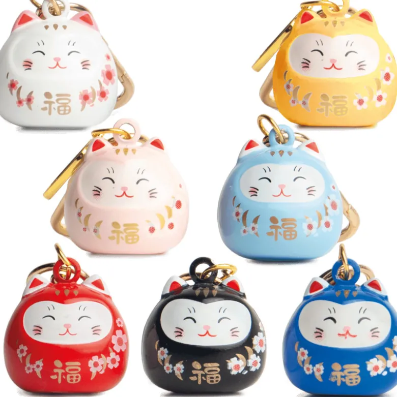 Maneki Neko Klokke Nøglering 1 stk. - Flere Farver