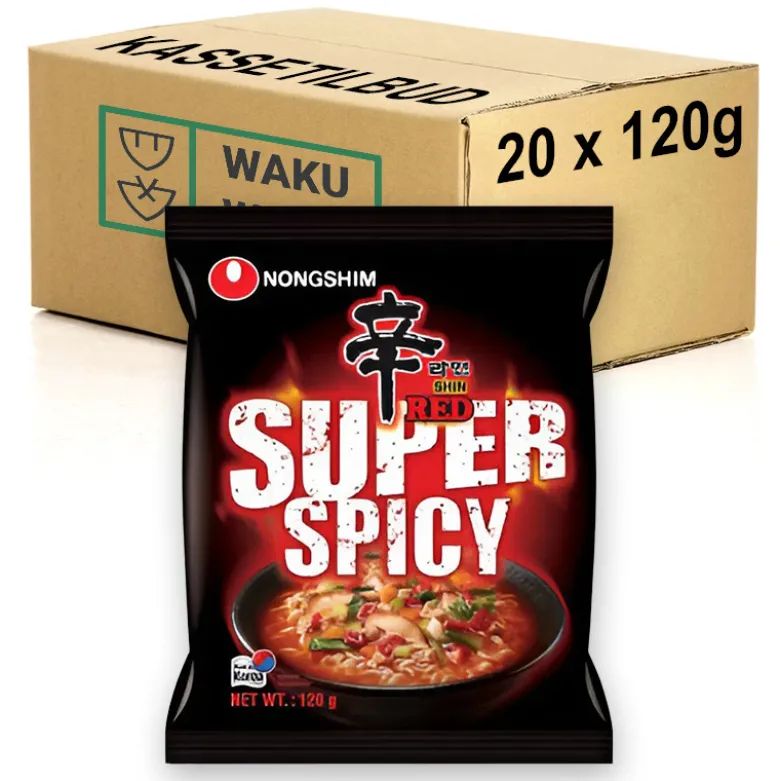 STOP MADSPILD (BEDST FØR 19/02/26) - KASSETILBUD (20 stk.) - Nongshim Shin Red SUPER SPICY Instant Nudler