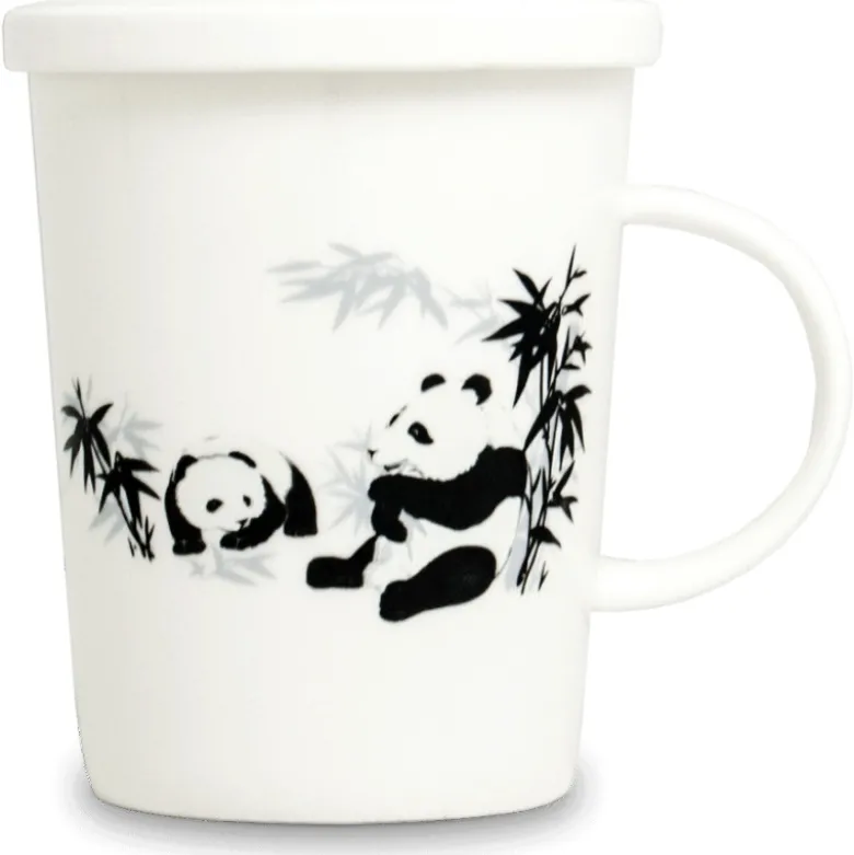 Te Kop Med Filter og Låg - Panda Motiv