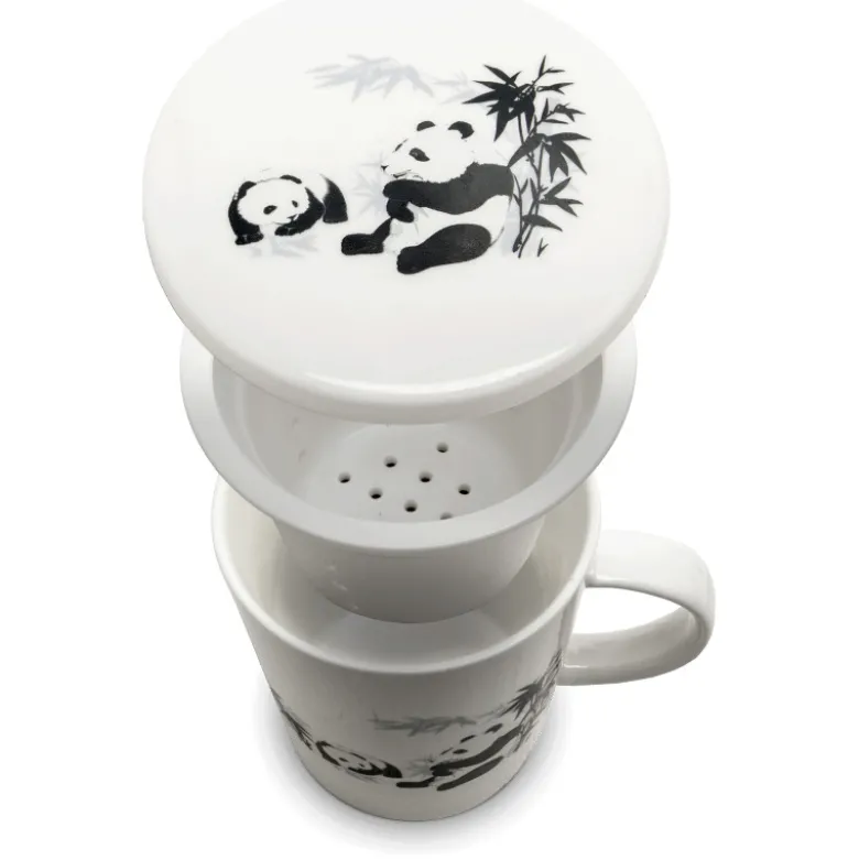 Te Kop Med Filter og Låg - Panda Motiv